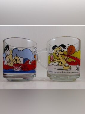 Garfield Odie Vintage McDonald's Anchor Hocking Glass Coffee Mugs set of 2